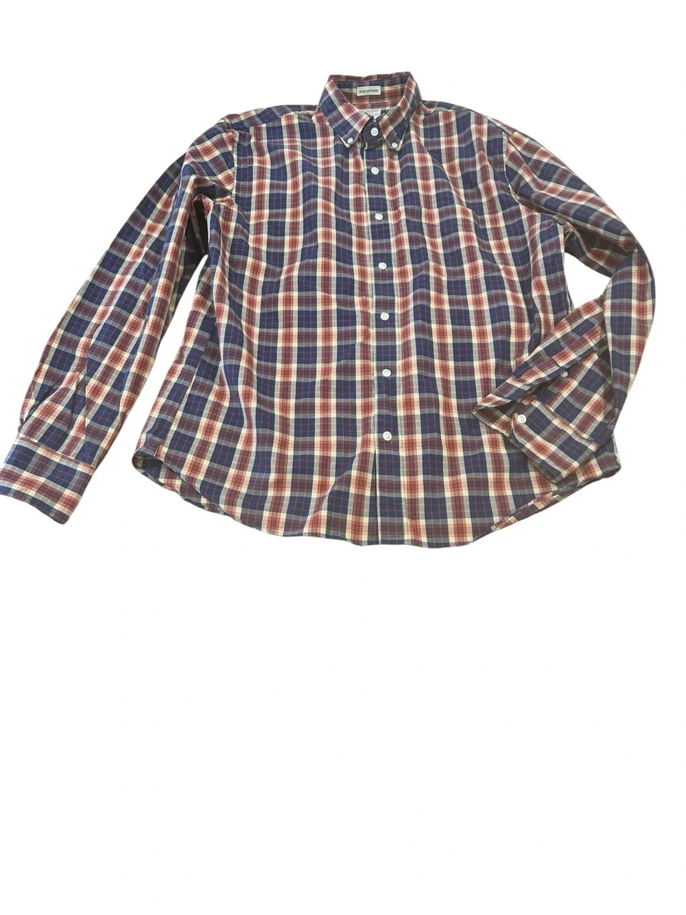 J.Crew Shirt Men slim untuck sz  LG Plaid Organic Cotton Preppy Casual red blue